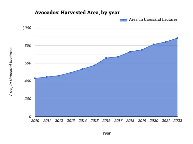 Avocados: Harvested Area, by year